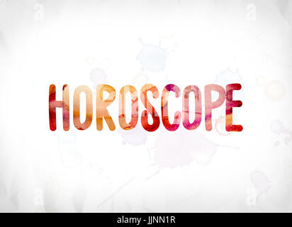 The word Horoscope concept and theme painted in colorful watercolors on a white paper background. Stock Photo