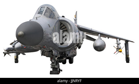 A Sea Harrier Jump jet isolated on a white background Stock Photo