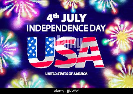 Fireworks background for 4th of July Independense Day. Fourth of July Independence Day card. Independence day fireworks. Independence day celebrate. I Stock Vector