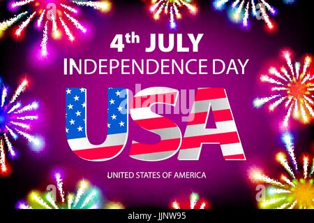Fireworks background for 4th of July Independense Day. Fourth of July Independence Day card. Independence day fireworks. Independence day celebrate. I Stock Vector
