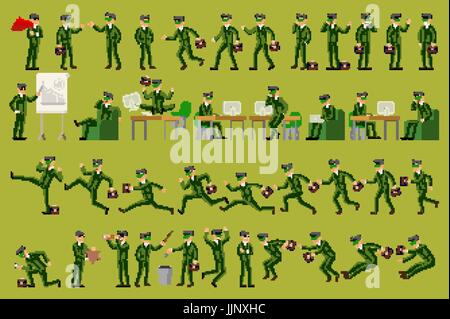 Large vector set of businessman character poses, gestures and actions. Office worker professional standing, walking, talking on phone, working, runnin Stock Vector