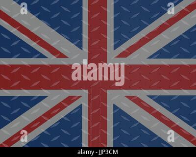 United Kingdom Union Jack Flag Over Metallic Diamond Plate Stock Vector