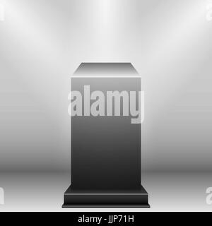 Black Pedestal with light source isolated on grey background, vector illustration. Stock Vector