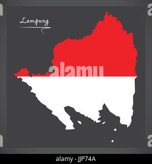 Lampung Indonesia map with Indonesian national flag illustration Stock Vector