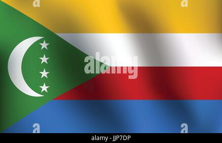 Flag of Comoros with a little Waving, Shading & Flag Colors separated layers - Vector Illustration Stock Vector