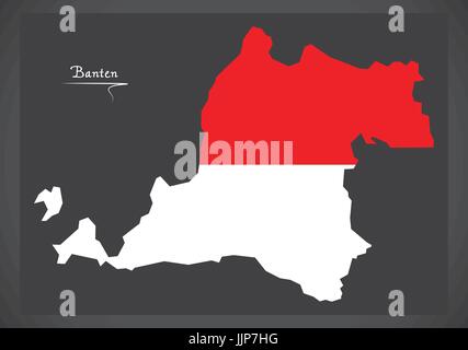 Banten Indonesia map with Indonesian national flag illustration Stock Vector