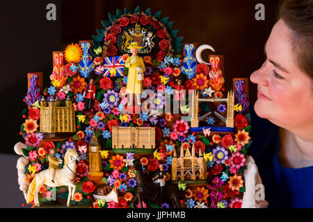 *** EMBARGOED to 00:01 BST, FRIDAY, 21 JULY 2017 *** Pictured: a painted terracotta Tree of Life depicting iconic London landmarks and HM The Queen, gift from President Enrique Pena Nieto of Mexico during his state visit to the UK, 2015. This summer, visitors to the State Rooms at Buckingham Palace wiill enjoy a special display of more than 200 gifts presented to Her Majesty The Queen throughout her 65-year reign and a special tribute to Diana, Princess of Wales. The State Rooms are open to the public from 22 July to 1 October 2017. Stock Photo