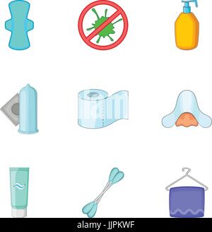 Hygiene items icons set, cartoon style Stock Vector