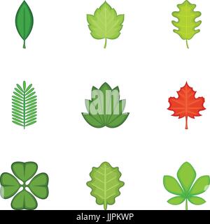 Leaves icons set, cartoon style Stock Vector