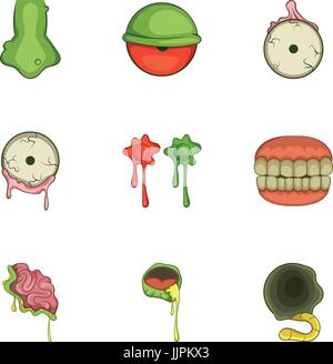 Halloween zombie sticker icons set, cartoon style Stock Vector