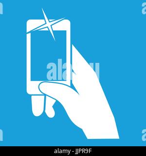 Hand taking pictures on cell phone icon white Stock Vector