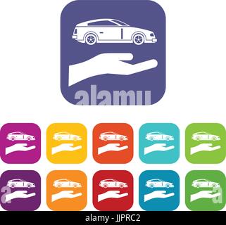 Hand and car icons set Stock Vector