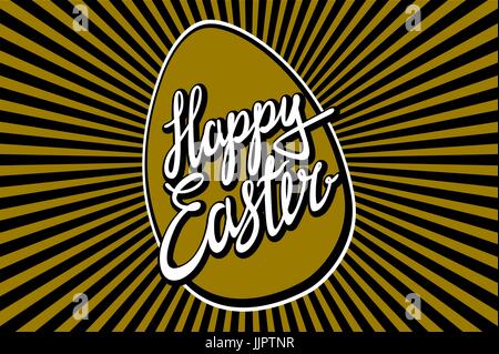 Gold Foil Calligraphy Happy Easter Greeting Card. Modern Brush Lettering. Gold Stroke Egg and White Letters. Joyful wishes, holiday greetings art Stock Vector