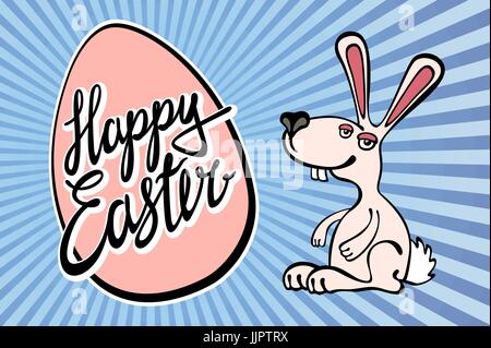 happy easter bunny with giant egg art Stock Vector