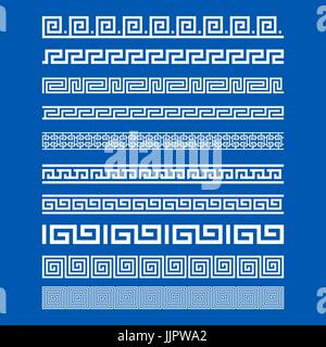Set of border decoration elements seamless patterns in Greece style. Vector collection art Stock Vector