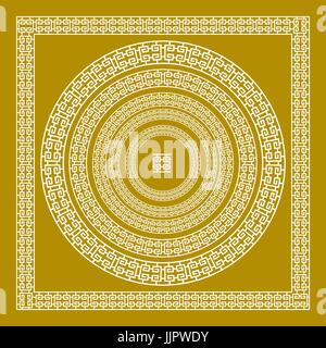 golden, ornamental, Meander circle frame in Gold greek vector art ...