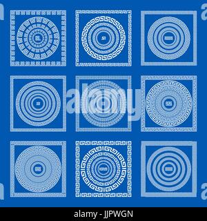 Set of meander borders and frames. Ancient traditional greek decoration. greece blue color. vector art Stock Vector