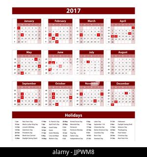 Modern style calendar for 2017 Stock Vector