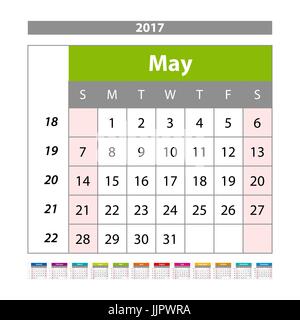 May 2017. Wall Monthly Calendar for 2017 Year. Vector Design Print Template with Place for Photo. Week Starts Sunday. Planner Template. Stationery Des Stock Vector