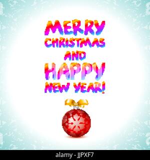 Christmas Ornaments - An illustration of two multicolored Christmas ornaments isolated on white. Custom handwritten Christmas and New Year messages. a Stock Vector
