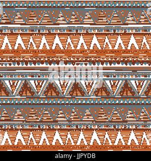 Geometric ethnic seamless pattern. Abstract aztec background. Digital or wrapping paper. vector Ethnic seamless brown art Stock Vector