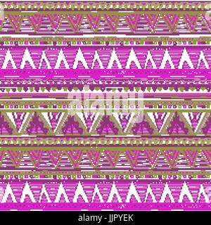 Seamless ethnic background. Geometric bright pattern. Blue, black, gray and pink colors. Handmade. Vector illustration. Ethnic seamless purple art Stock Vector