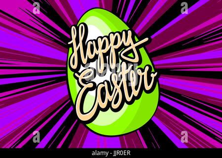 vector holiday  illustration of handwritten Easter retro label and light rays on the black cardboard background. religious holiday sign or logo. art Stock Vector