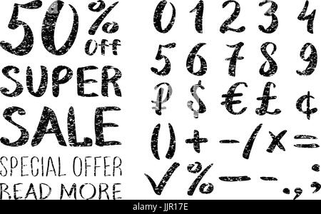 A set of signs Sale and set of numbers. lettering style. Vector. Super Sale. Big sale. Sale tag. Sale poster. Sale vector. Super Sale and special offe Stock Vector