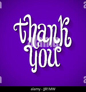 thank you, handwritten text violet background art Stock Vector