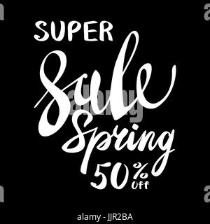 Spring Sale Lettering Typography Design. Vector Spring Sale lettering logo. Hand drawn spring sale lettering banner. Vector isolated Spring typography Stock Vector