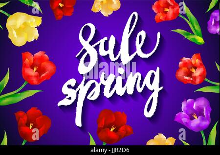 Sale banner with paper flowers and gold frame. Spring Sale and Special Offer. Big Sale. Up to 50% off. Vector illustration. art Stock Vector