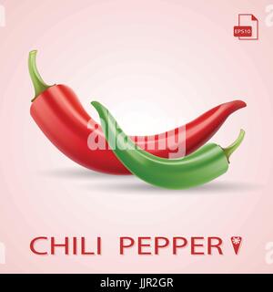 Set Of Two Chili Peppers Red And Green. Stock Vector