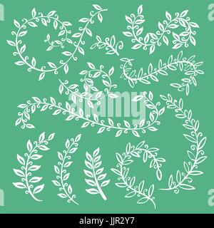 Set watercolor wreaths and laurel. Hand painted green branches, leaves, leaf, petal decor elements. For design template, invitation. Hand sketched bru Stock Vector