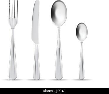 Vector Cutlery Set Of Silver Forks Spoons And Knifes Isolated On A White Background. Stock Vector