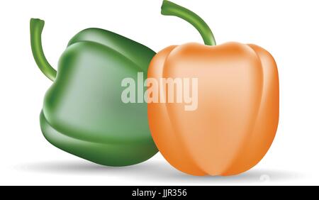 Vector Set Of Colored Yellow Green Sweet Bulgarian Bell Peppers, Paprika Isolated On A White Background. Stock Vector