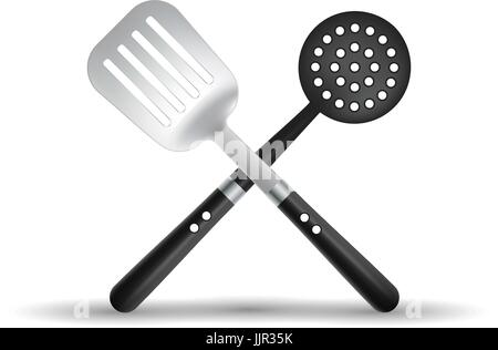 Kitchen Spatula And Skimmer Isolated On A White Background. Stock Vector