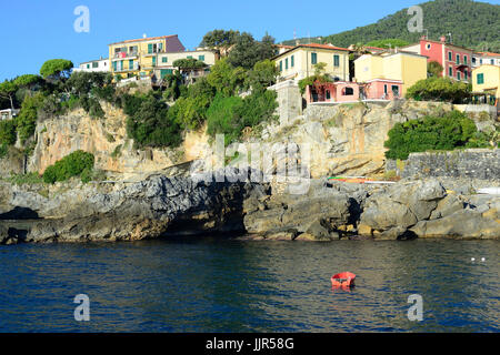 Foreshortening, Tellaro village, Golfo dei Poeti gulf, Promontory Montemarcello Magra, La Spezia; Ligury, Italy, Europe Stock Photo