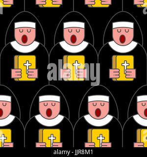 nun seamless pattern. Catholic Religious woman linear style. Monastic Choir Stock Vector