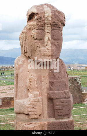 Monolith in Tiwanaku, Pre-Columbian archaeological site, Bolivia, South America Stock Photo