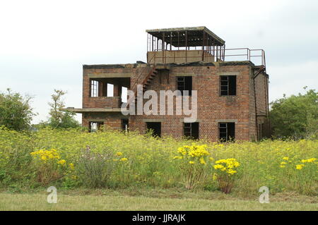 disused world war two airfield control tower , RAF Coleby grange, Lincolnshire Stock Photo