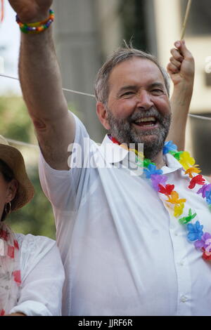 Thomas Mulcair, leader of the NDP party of Canada on float in the Pride parade in Montreal on August 16th 2015 Stock Photo