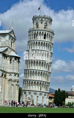 The Leaning Tower of Pisa  - the campanile, or freestanding bell tower, of the cathedral. It is known worldwide for its unintended tilt. Pisa, Italy. Stock Photo