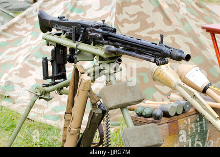 Fixed MG34:-  a German recoil-operated air-cooled machine gun, and is generally considered the world's first general purpose machine gun. Stock Photo