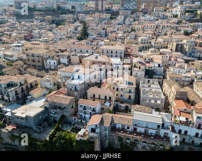 Aerial view of Pizzo Calabro, pier, castle, Calabria, tourism Italy. Panoramic view of the small town of Pizzo Calabro by the sea. Houses on the rock. Stock Photo