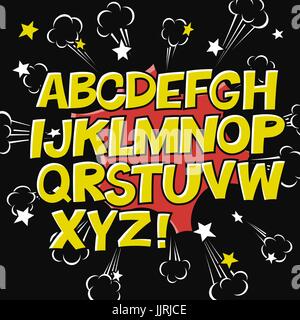 Comic alphabet and speech bubble element.Explode icon on black background. Vector set. Comic text. Vector bubble icon speech phrase. Comics book ballo Stock Vector
