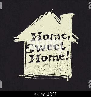 Home sweet home lettering. Hand drawn vector illustration, greeting card, design, logo. Stock Vector