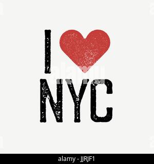 'I love NYC' vintage lettering. Retro poster. T-shirt print design template. Red stamped heart Stock Vector