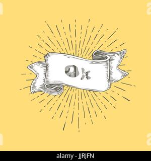 OK! OK text on vintage hand drawn ribbon. Graphic art design on yellow background. Stock Vector