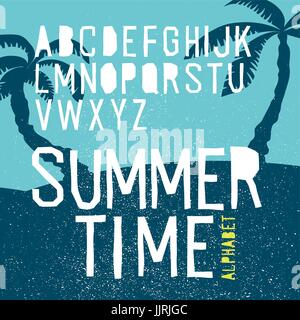 Summer time vector alphabet. Hand drawn letters. Summer beach party poster Stock Vector