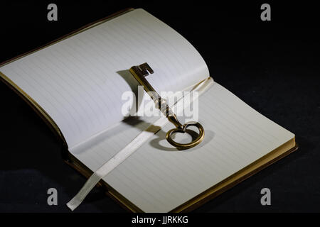 Vintage key in a journal or notebook Stock Photo